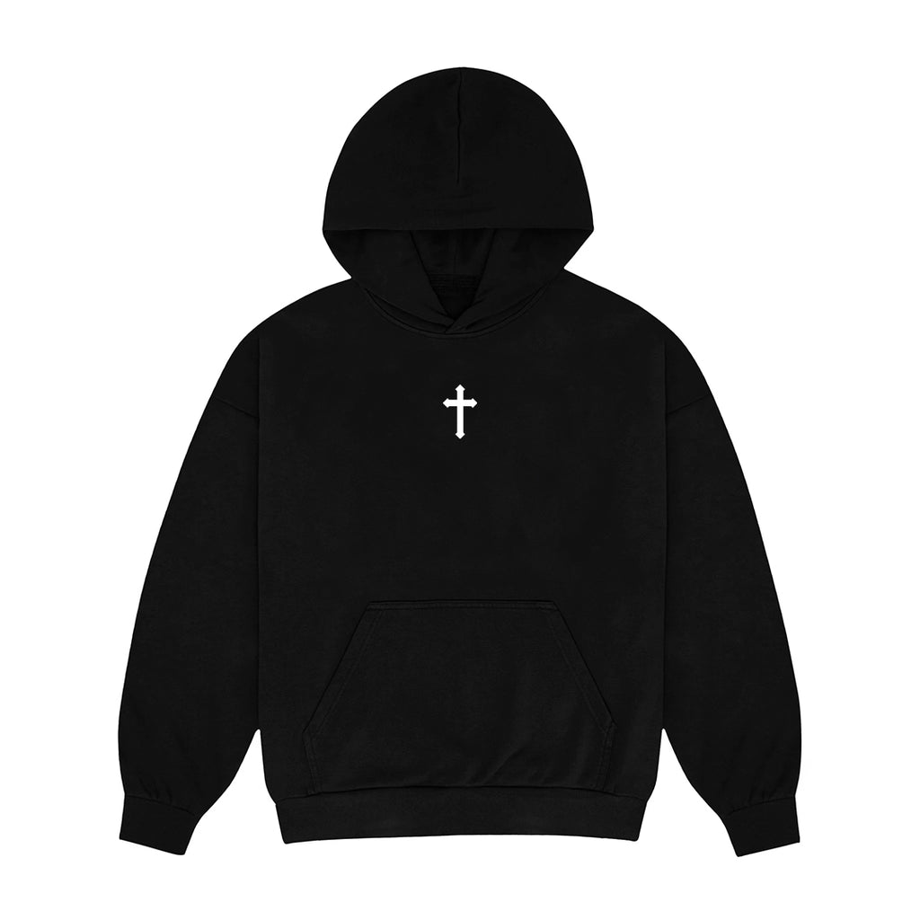 Cross Embroidery Hoodie Black