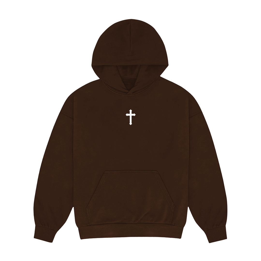 CROSS EMBROIDERY HOODIE (BROWN)
