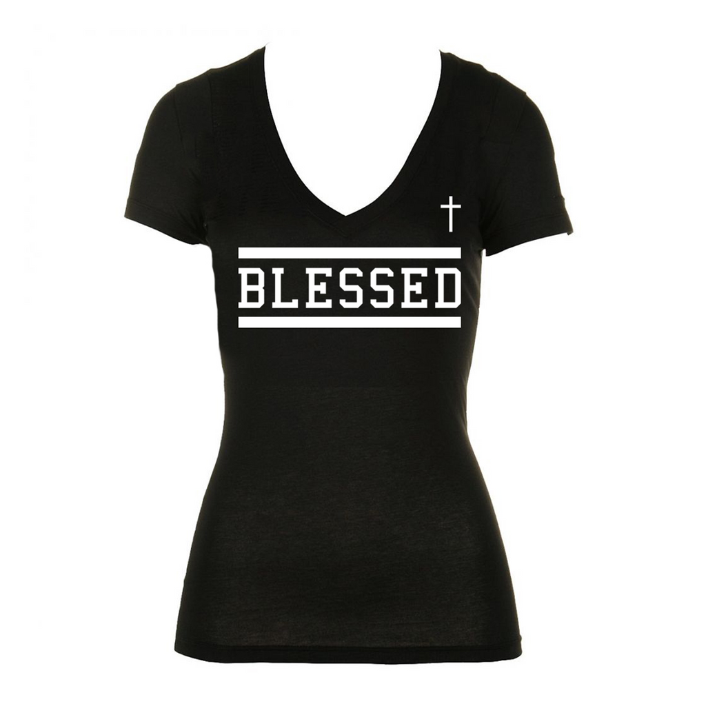Blessed Ladies V-Neck T-Shirt (Black)